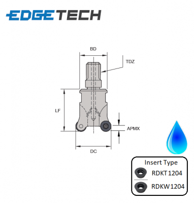 25mm 2 Flute Indexable 0 Modular Profile End Milling Cutter (M12 Shank) G90RKM Edgetech (RD12)