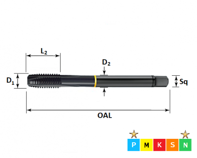 M4 x 0.7 Powertap, Metric Coarse Spiral Point, Steam Tempered Tap ISO529
