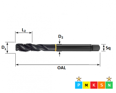 M10 x 1.5 Powertap, Metric Coarse Spiral Flute, Steam Tempered Tap ISO529