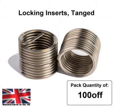 M3 x 0.5 x 1D Metric Coarse, LOCKING, Tanged, Wire Thread Repair Insert, 304/A2 Stainless (Pack 100)