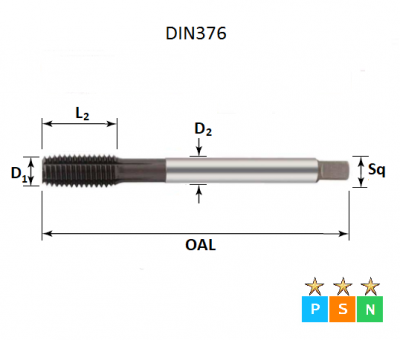 M16 x 2.0 Metric Coarse Thread Forming/Fluteless  TiAlN Coated Tap DIN376