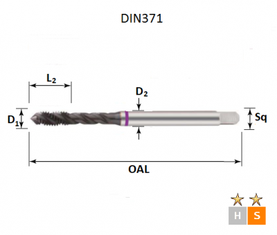 M16 x 2.0 Purple Ring Metric Coarse Spiral Flute TiAlN Coated Tap DIN376