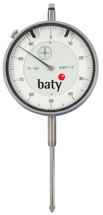 0'' - 2'' Travel (0.001'' Resolution), Imperial Dial Indicator (Plunger), 76mm Dia. Face  FI-301 Baty