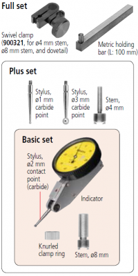 0 - 0.8mm Range (0.01mm Resolution), Metric, Dial Test Indicator (Lever), 40mm Dia. Face (Full Set)  513-404-10T Mitutoyo