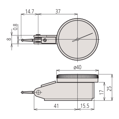 0 - 0.2mm Range (0.002mm Resolution), Metric, Dial Test Indicator (Lever), 40mm Dia. Face (Basic Set)  513-405-10E Mitutoyo