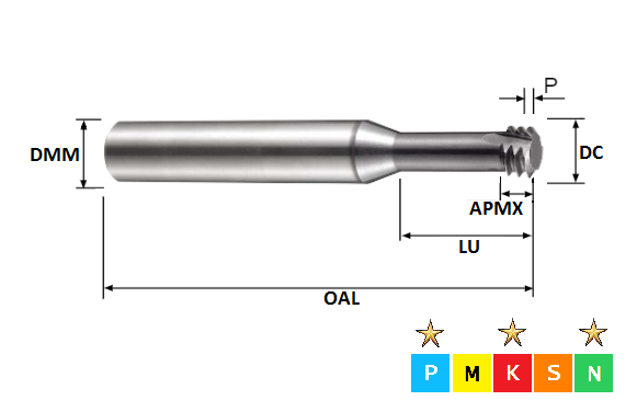 M2.2 x 0.45 Metric Coarse Miniature Solid Carbide Thread Mill