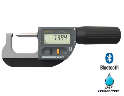 0.0mm - 25.0mm (0.001mm Resolution), IP67 Coolant Proof, Digimatic, Metric, Cable Crimping Micrometer, (Knife & Cone Anvils), Bluetooth, S_Mike PRO Crimp 30-803-0309 Sylvac