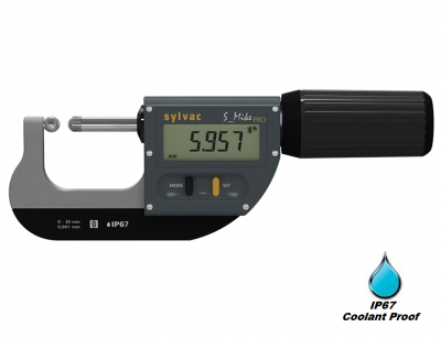 0.0mm - 30.0mm (0.001mm Resolution), IP67 Coolant Proof, Digimatic, Metric, Spherical 7mm Anvils Micrometer,  S_Mike PROSpherical  30-903-0305 Sylvac