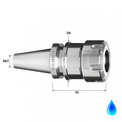 BT30 ER16 Collet Holder, 100mm GL, Form A/D (High Accuracy)