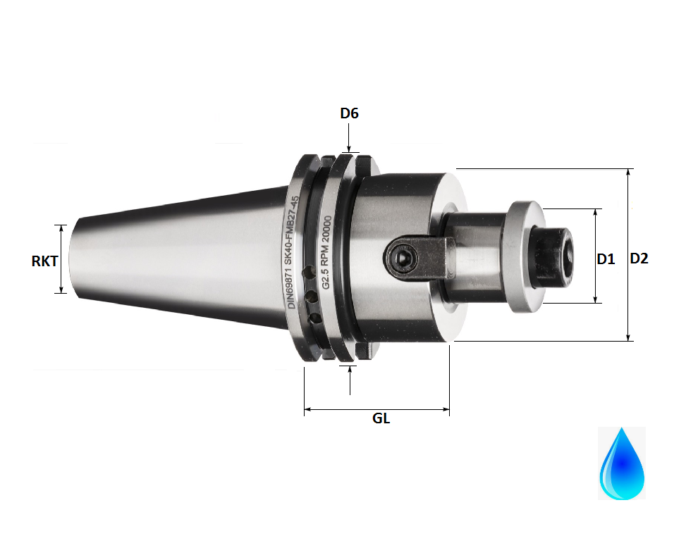 DV40 16mm Spigot Face Mill Holder, 100mm GL, Form AD (Standard Accuracy)