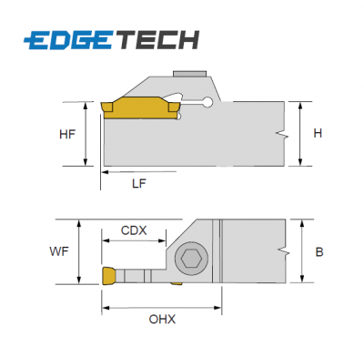 2mm Wide Cut Right Hand External Grooving Holder (20mm x 20mm Shank) GTER2020-2 Edgetech