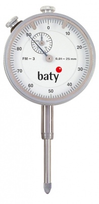 0 - 25mm Travel (0.01mm Resolution), Metric Dial Indicator (Plunger), 57mm Dia. Face  FM-3 Baty