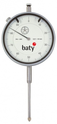 0 - 50mm Travel (0.01mm Resolution), Metric Dial Indicator (Plunger), 76mm Dia. Face  FM-302 Baty