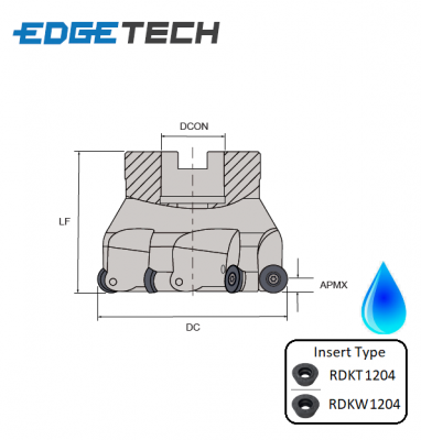 63mm 6 Flute Indexable 0 Profiling Shell Mill/Face Milling Cutter G90RKF Edgetech (RD12)