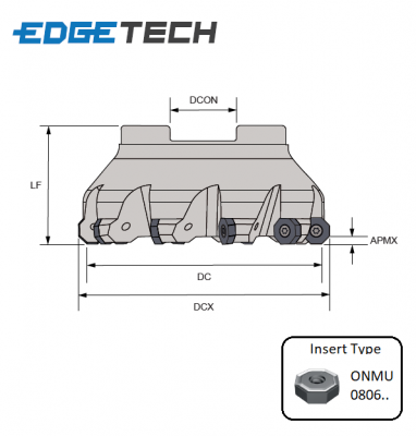 125mm 12 Flute (16 Edges) Indexable 45 Shell Mill/Face Milling Cutter M1645 Edgetech