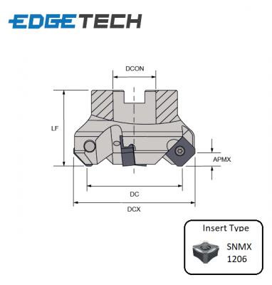 160mm 12 Flute (8 Edges) Indexable 45 Shell Mill/Face Milling Cutter M845 Edgetech