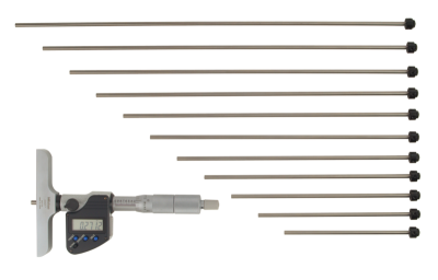 0.0mm - 300.0mm (0.001mm/0.00005'' Resolution), Digimatic Interchangeable Rod Depth Micrometer (12 Rods), 329-351-30 Mitutoyo
