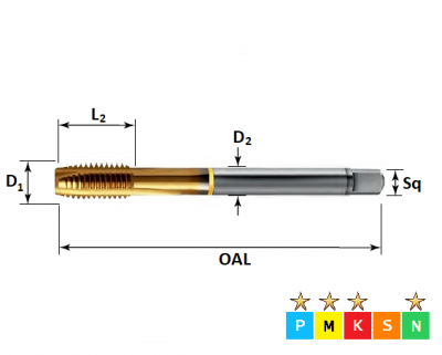 M12 x 1.75 Powertap, Metric Coarse Spiral Point, TiN Coated Tap DIN376