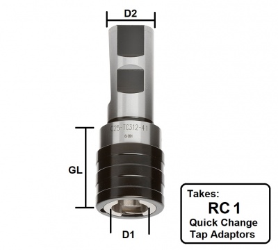 RC1, Quick Change, Non-Reversible Tension & Compression Tapping Head - 20mm shank, (for M3 - M12 Tap Adaptors)