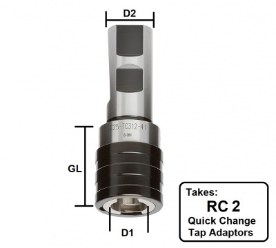 RC2, Quick Change, Non-Reversible Tension & Compression Tapping Head - 25mm shank, (for M5 - M20 Tap Adaptors)