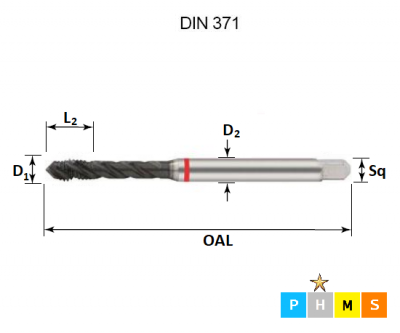 M10 x 1.5 Red Ring Metric Coarse Spiral Flute Steam Tempered Tap DIN371