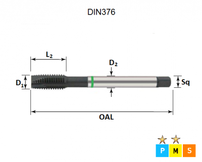 M14 x 2.0 Green Ring Metric Coarse Spiral Point Tap DIN376