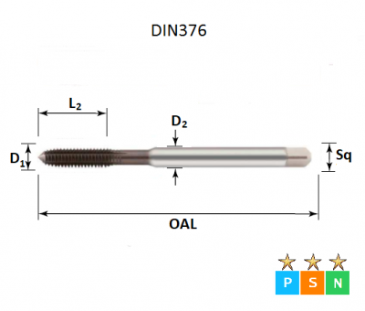M6 x 1.0 Metric Coarse Thread Forming/Fluteless  TiAlN Coated Tap DIN371