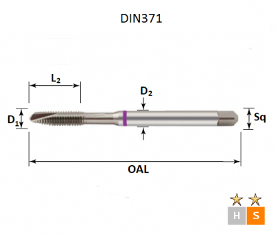 M2.5 x 0.45 Purple Ring Metric Coarse Spiral Point Bright Finish Tap DIN371