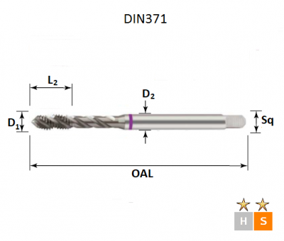 M2.2 x 0.45 Purple Ring Metric Coarse Spiral Flute Bright Finish Tap DIN371