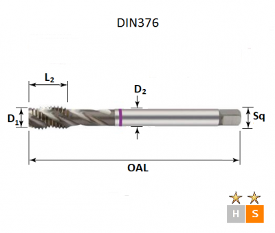 M12 x 1.75 Purple Ring Metric Coarse Spiral Flute Bright Finish Tap DIN376