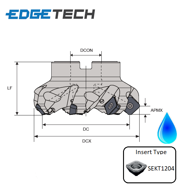 63mm 6 Flute (4 Edges) Indexable 45 Shell Mill/Face Milling Cutter G45S Edgetech