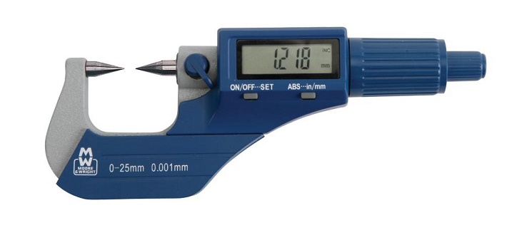 0.0mm - 25.0mm (0.001mm Resolution), Digital (30 Degree) Point Micrometer  MW270-01DDL Moore & Wright
