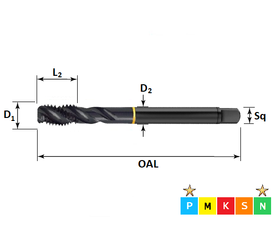 M12 x 1.75 Powertap, Metric Coarse Spiral Flute, Steam Tempered Tap ISO529