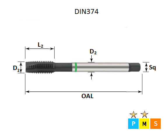 M6 x 0.5 Green Ring Metric Fine Spiral Point Tap DIN374