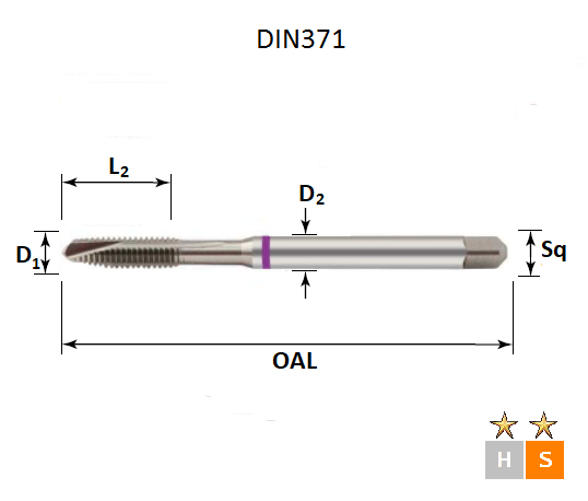 M7 x 1.0 Purple Ring Metric Coarse Spiral Point Bright Finish Tap DIN371
