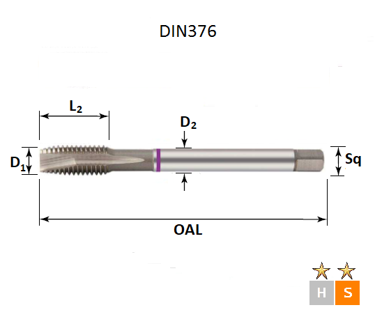 M12 x 1.75 Purple Ring Metric Coarse Spiral Point Bright Finish Tap DIN376
