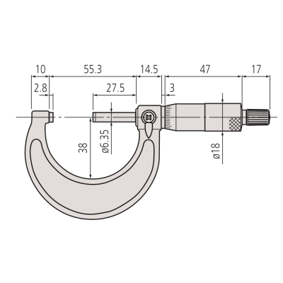 25.0mm - 50.0mm (0.01mm Resolution), Metric Analogue External Micrometer with Standard Ratchet  103-138 Mitutoyo