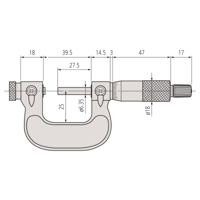 0.0mm - 25.0mm (0.01mm Resolution), Metric Analogue, Interchangeable Anvil, Screw Thread Micrometer  126-125 Mitutoyo