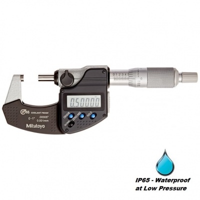 0.0mm - 25.0mm (0.001mm Resolution), Metric, IP65 Coolant Proof, Digimatic External Micrometer with Ratchet Stop (With Output Port)  293-330-30 Mitutoyo