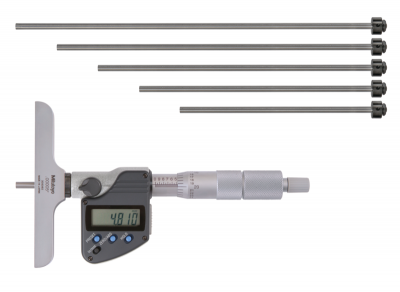 0.0mm - 150.0mm (0.001mm/0.00005'' Resolution), Digimatic Interchangeable Rod Depth Micrometer (6 Rods), 329-350-30 Mitutoyo
